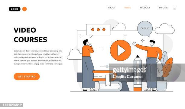 tutorial video flat design vector illustration - learning interface video button stock illustrations