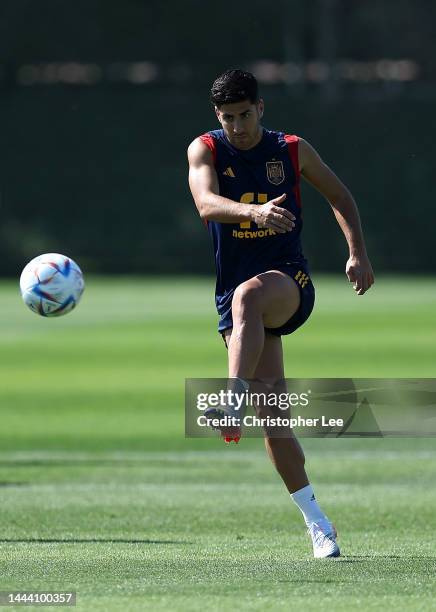 Marco Asensio of Spain in action during Spain Press Conference and Training Session in the FIFA World Cup Qatar 2022 at Qatar University Training...