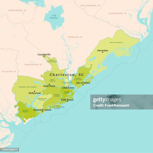 sc charleston county vector map green - folly beach stock illustrations