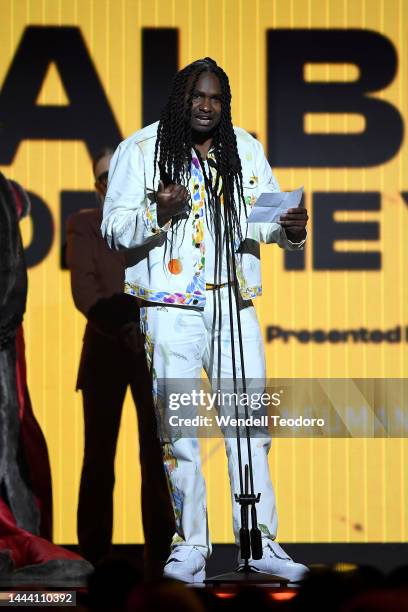 Baker Boy accepts the ARIA award for Album of the Year during the 2022 ARIA Awards at The Hordern Pavilion on November 24, 2022 in Sydney, Australia.