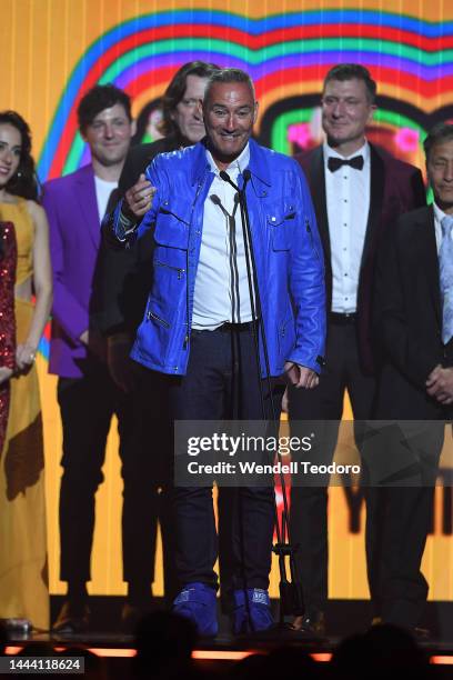 Anthony Field from The Wiggles accepts the ARIA award for Best Australian Live Act during the 2022 ARIA Awards at The Hordern Pavilion on November...