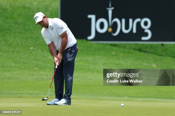 Jaco van Zyl of South Africa putts on the 18th green during Day One of the Joburg Open at Houghton GC on November 24, 2022 in Johannesburg, South...