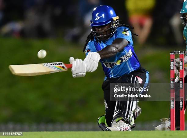 Deandra Dottin of the Adelaide Strikers bats during the Women's Big Bash League match between the Adelaide Strikers and the Brisbane Heat at Karen...