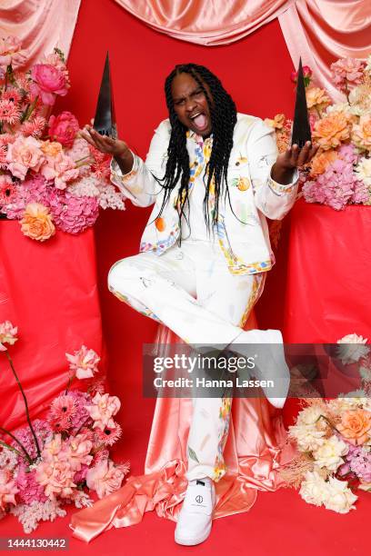 Baker Boy poses with the ARIA award for Best Solo Artist during the 2022 ARIA Awards at The Hordern Pavilion on November 24, 2022 in Sydney,...