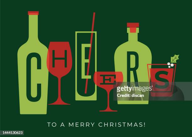 ilustrações, clipart, desenhos animados e ícones de cartão de natal com cheers. - cocktail party