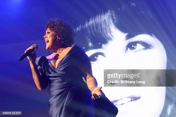 Casey Donovan performs a tribute to Judith Durham during the 2022 ARIA Awards at The Hordern Pavilion on November 24, 2022 in Sydney, Australia.