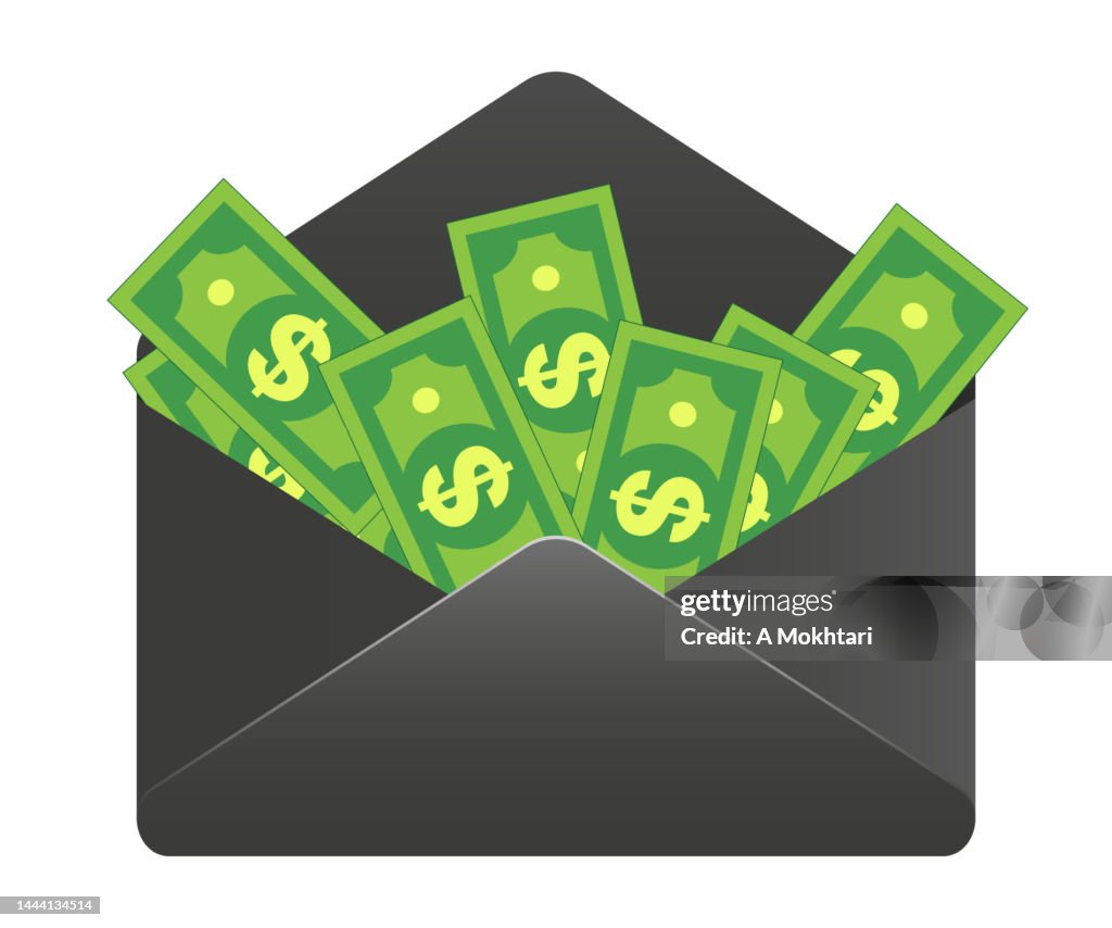 Black envelope with banknotes.