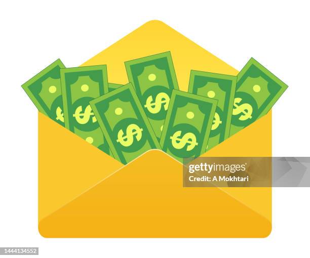 yellow envelope with banknotes. - enamel stock illustrations