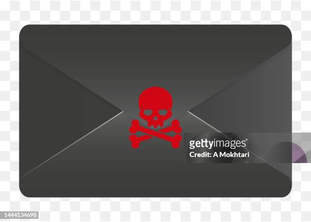 black envelope with skull, hackers, phishing...on transparent background. - kleurenverloop stock illustrations
