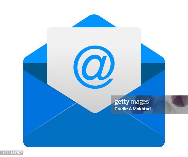 envelope with messages. - 'at' symbol stock illustrations