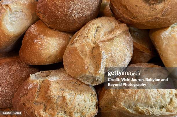 close up of italian crusty rolls in restaurant in palermo - bun bread stock pictures, royalty-free photos & images