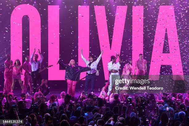 Tones and I, Adam Hyde and Reuben Styles of Peking Duk and KYE perform during the 2022 ARIA Awards at The Hordern Pavilion on November 24, 2022 in...