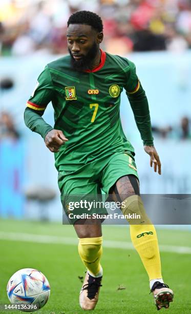 Georges-Kevin Nkoudou of Cameroon controls the ball during the FIFA World Cup Qatar 2022 Group G match between Switzerland and Cameroon at Al Janoub...