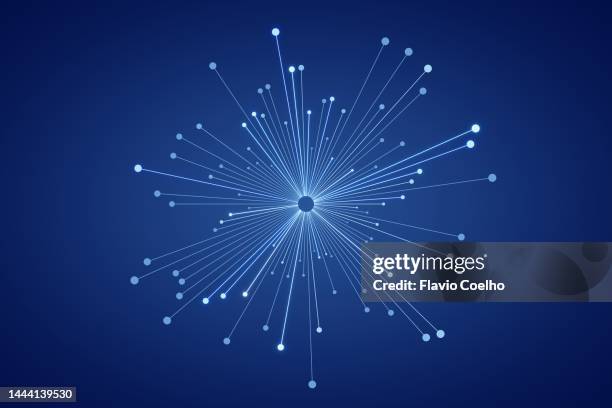 decentralization abstract concept with blue lines and circles on blue background - étaler photos et images de collection