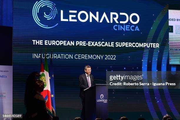 Francesco Ubertini President of CINECA attends the Leonardo Supercomputer inauguration ceremony at CINECA Tecnopolo on November 24, 2022 in Bologna,...