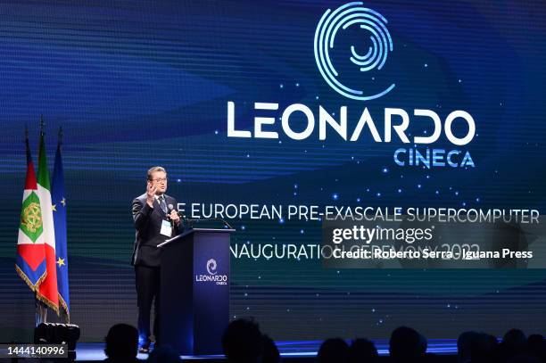 Massimo Mauro Engineer General Manager of CINECA attends the Leonardo Supercomputer inauguration ceremony at CINECA Tecnopolo on November 24, 2022 in...