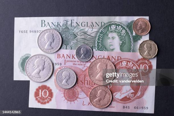 set of obsolete british currency - pre-1971 - british coin stock pictures, royalty-free photos & images