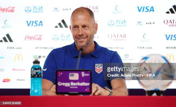 Gregg Berhalter, Head Coach of United States, speaks during the USA Press Conference at the Main Media Center on November 24, 2022 in Doha, Qatar.