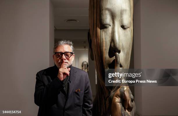 The artist Jaume Plensa poses with his work during the presentation of his exhibition 'Poesia del silencio', on 24 November, 2022 in Valencia,...