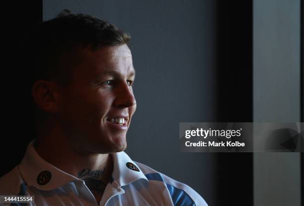 Todd Carney speaks to the media during a New South Wales Blues Origin media session at Penrith Panthers on May 14, 2012 in Sydney, Australia.