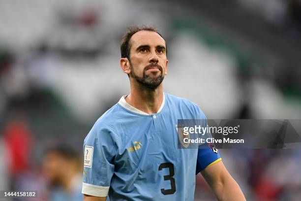 Diego Godin of Uruguay reacts during the FIFA World Cup Qatar 2022 Group H match between Uruguay and Korea Republic at Education City Stadium on...