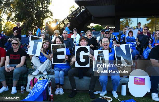 Tegan McPharlin of the Adelaide Strikers fans during the Women's Big Bash League match between the Adelaide Strikers and the Brisbane Heat at Karen...