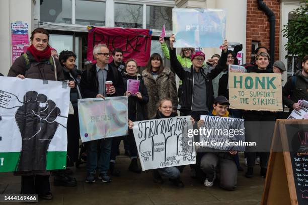 Lecturers attend their picket line at Goldsmiths University on November 24, 2022 in London, England. Over 70,000 staff at 150 universities across the...