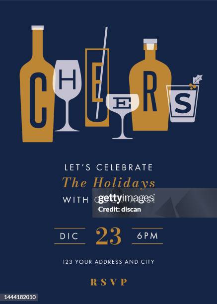 ilustrações de stock, clip art, desenhos animados e ícones de holidays party invitation with cheers. - feriado evento