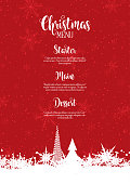 christmas menu with snowflakes trees design