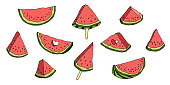 cute vector set watermelon clipart hand