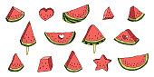 cute vector set watermelon clipart hand