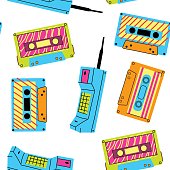 retro game devices seamless pattern 90s