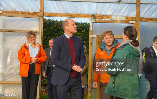 Prince William, Prince of Wales and Duke of Cornwall, visits Newquay Orchard as he makes his first Official Visit to Cornwall on November 24, 2022 in...