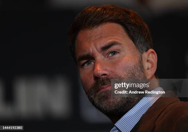 Promoter Eddie Hearn is pictured during a Dillian Whyte v Jermaine Franklin Press Conference at Royal Institute of British Architects on November 24,...