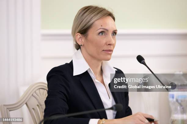 Olha Saladukha, Ukrainian athlete and People’s Deputy of Ukraine, attends at the Subcommittee meeting on November 23, 2022 in Kyiv, Ukraine. She is...