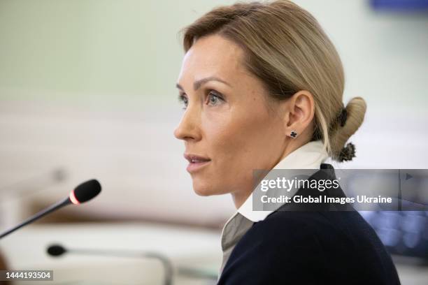 Olha Saladukha, Ukrainian athlete and People’s Deputy of Ukraine, attends at the Subcommittee meeting on November 23, 2022 in Kyiv, Ukraine. She is...