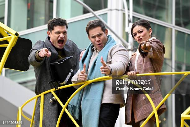 Flula Borg, Adam DeVine, and Sarah Hyland attend the 2022 Macy's Thanksgiving Day Parade on November 24, 2022 in New York City.