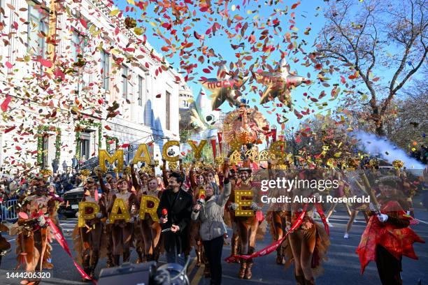 Dancers cut the ribbon at the start of the 96th-annual Macys Thanksgiving Day Parade on November 24, 2022 in New York City. The annual Macy’s parade...