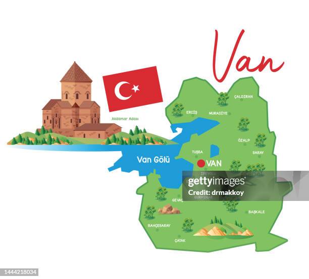 van and akdamar island - akdamar island stock illustrations
