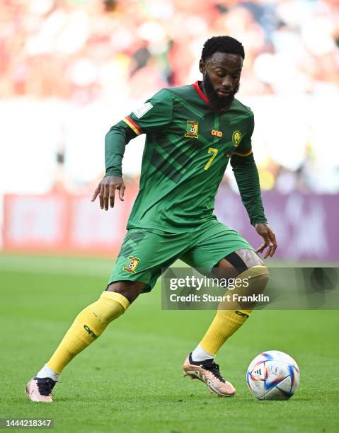 Georges-Kévin Nkoudou of Cameroon in action during the FIFA World Cup Qatar 2022 Group G match between Switzerland and Cameroon at Al Janoub Stadium...