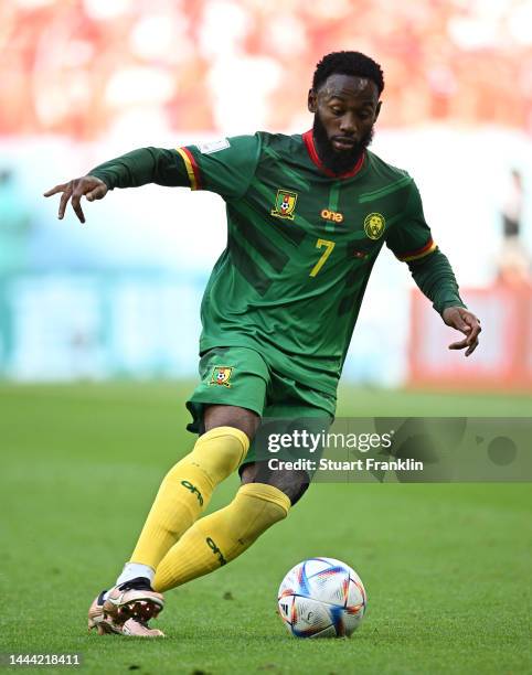 Georges-Kévin Nkoudou of Cameroon in action during the FIFA World Cup Qatar 2022 Group G match between Switzerland and Cameroon at Al Janoub Stadium...