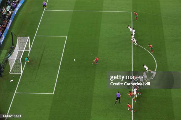 Cristiano Ronaldo of Portugal coverts the penalty to score their team's first goal past Lawrence Ati Zigi of Ghana during the FIFA World Cup Qatar...