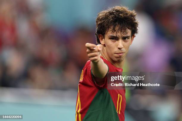 Joao Felix of Portugal celebrates after scoring their team's second goal past Lawrence Ati Zigi of Ghana during the FIFA World Cup Qatar 2022 Group H...