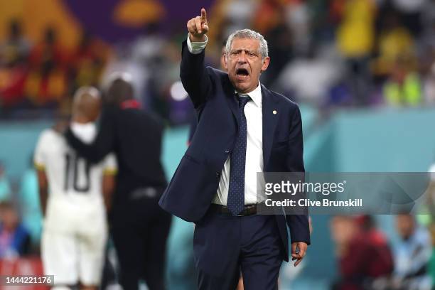 Fernando Santos, Head Coach of Portugal, gives their team instructions during the FIFA World Cup Qatar 2022 Group H match between Portugal and Ghana...