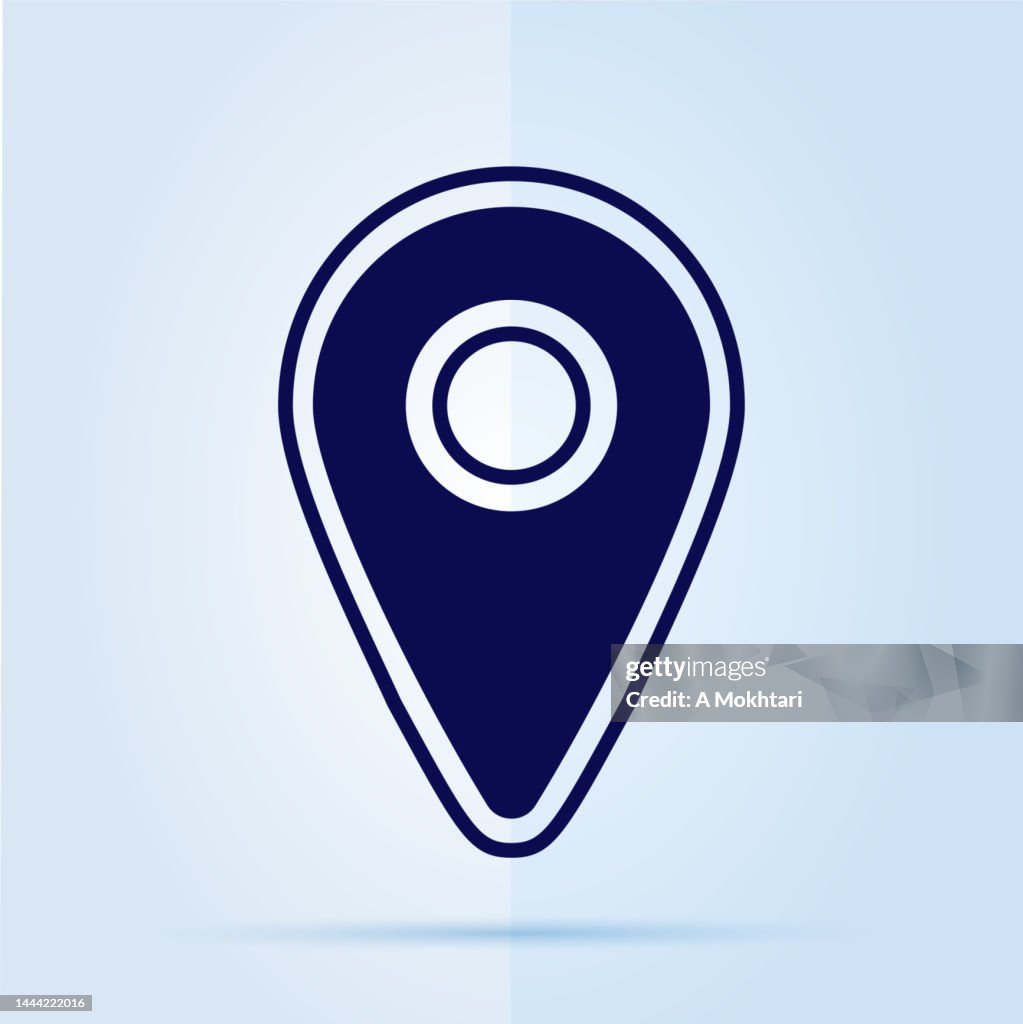 GPS marker icon, on a blue background.