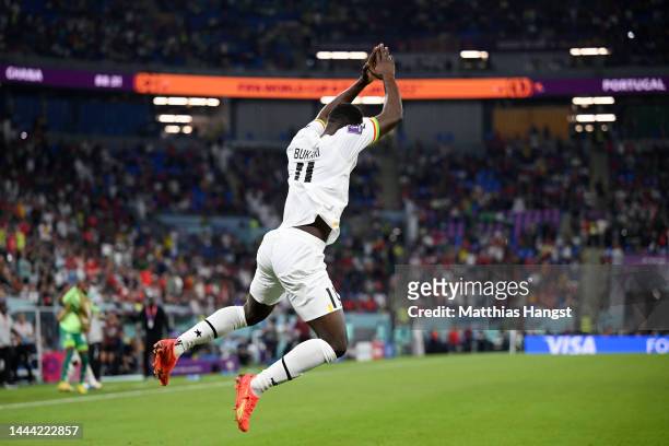 Osman Bukari of Ghana celebrates after scoring their team's second goal during the FIFA World Cup Qatar 2022 Group H match between Portugal and Ghana...