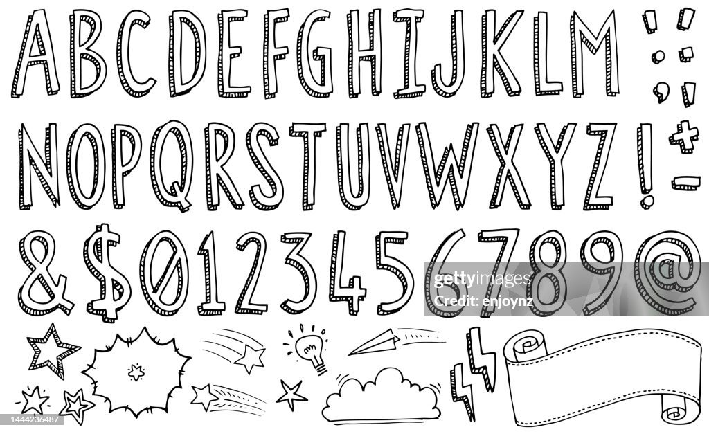 Boceto de dibujos animados garabato alfabeto fuente vector