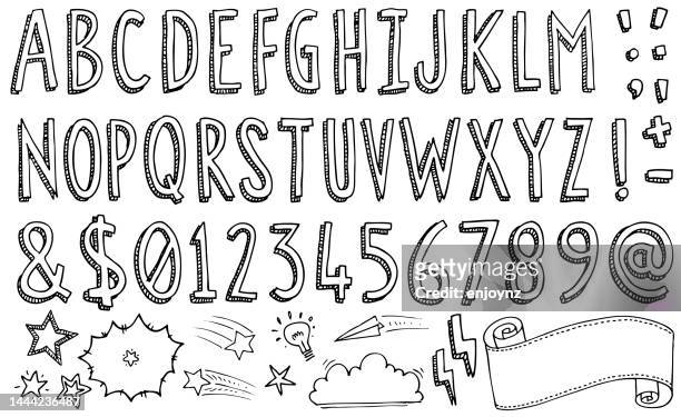 ilustrações de stock, clip art, desenhos animados e ícones de cartoon sketch doodle alphabet font vector - alphabet