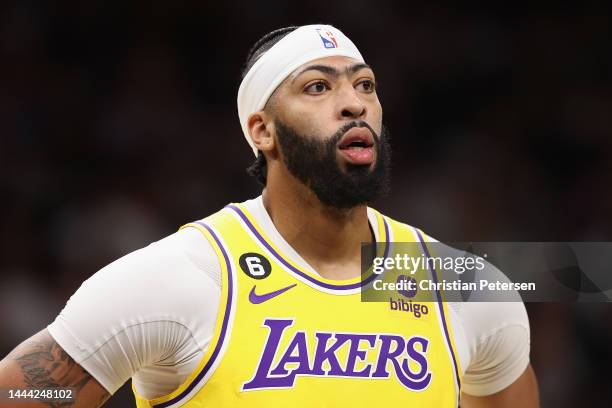 Anthony Davis of the Los Angeles Lakers during the first half of the NBA game at Footprint Center on November 22, 2022 in Phoenix, Arizona. NOTE TO...