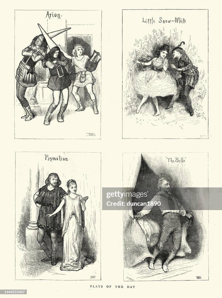 Scenes from Plays of the Day, Arion, Little Snow White, Pygmalion, The Bells, History Victorian theatre actors, 1872